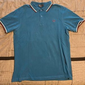 Fred Perry men’s polo shirt - blue with burgundy and white piping - size L